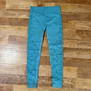 Floral Patterned Women’s Juniors Leggings Teal size L